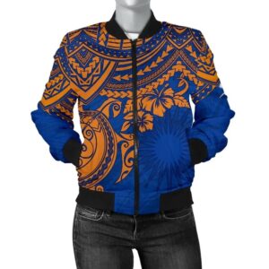 Marshall Islands Polynesian Bomber Jacket (Women) - Blue Turtle - BN15 Bomber Jacket