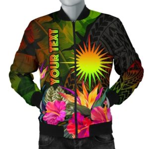 Marshall Islands Polynesian Personalised Men's Bomber Jacket -  Hibiscus and Banana Leaves -BN15 Bomber Jacket