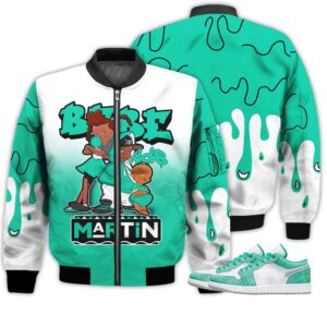 Match Kicks Tees JD 1 Low New Emerald - Martin Bebe's Kids 90s Melanin - New Emerald 1s Gifts Unisex Matching 3D Bomber Jacket