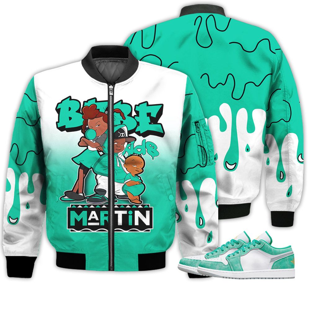 Match Kicks Tees JD 1 Low New Emerald - Martin Bebe's Kids 90s Melanin - New Emerald 1s Gifts Unisex Matching 3D Bomber Jacket Match Kicks Tees JD 1 Low New Emerald - Martin Bebe's Kids 90s Melanin - New Emerald 1s Gifts Unisex Matching 3D Bomber Jacket