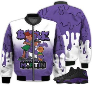 Match Kicks Tees JD 13 Retro Court Purple - Martin Bebe's Kids 90s Melanin - Court Purple 13s Gifts Unisex Matching 3D Bomber Jacket
