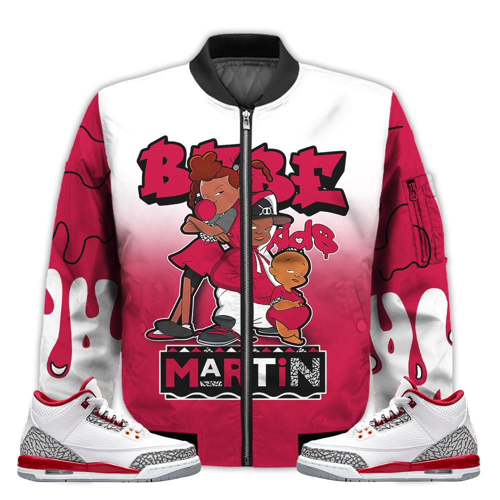 Match-Kicks-Tees-JD-3-Retro-Cardinal-Red-Martin-Bebes-Kids-90s-Melanin-Retro-Cardinal-Red-3s-Gifts-Unisex-Matching-3D-Bomber-Jacket-1