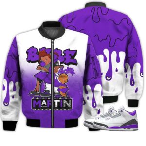 Match Kicks Tees JD 3 Retro Dark Iris - Martin Bebe's Kids 90s Melanin - Dark Iris 3s Gifts Unisex Matching 3D Bomber Jacket