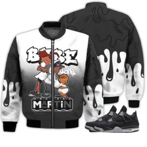 Match Kicks Tees JD 4 Retro Black Canvas - Martin Bebe's Kids 90s Melanin - Black Canvas 4s Gifts Unisex Matching 3D Bomber Jacket