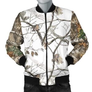Mens Bomber Jacket - Reel Tree Snow Camo Bomber Jacket
