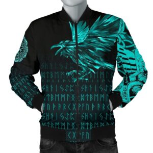 Men's Bomber Jacket - The Raven Of Odin Rune Cyan A27 Bomber Jacket