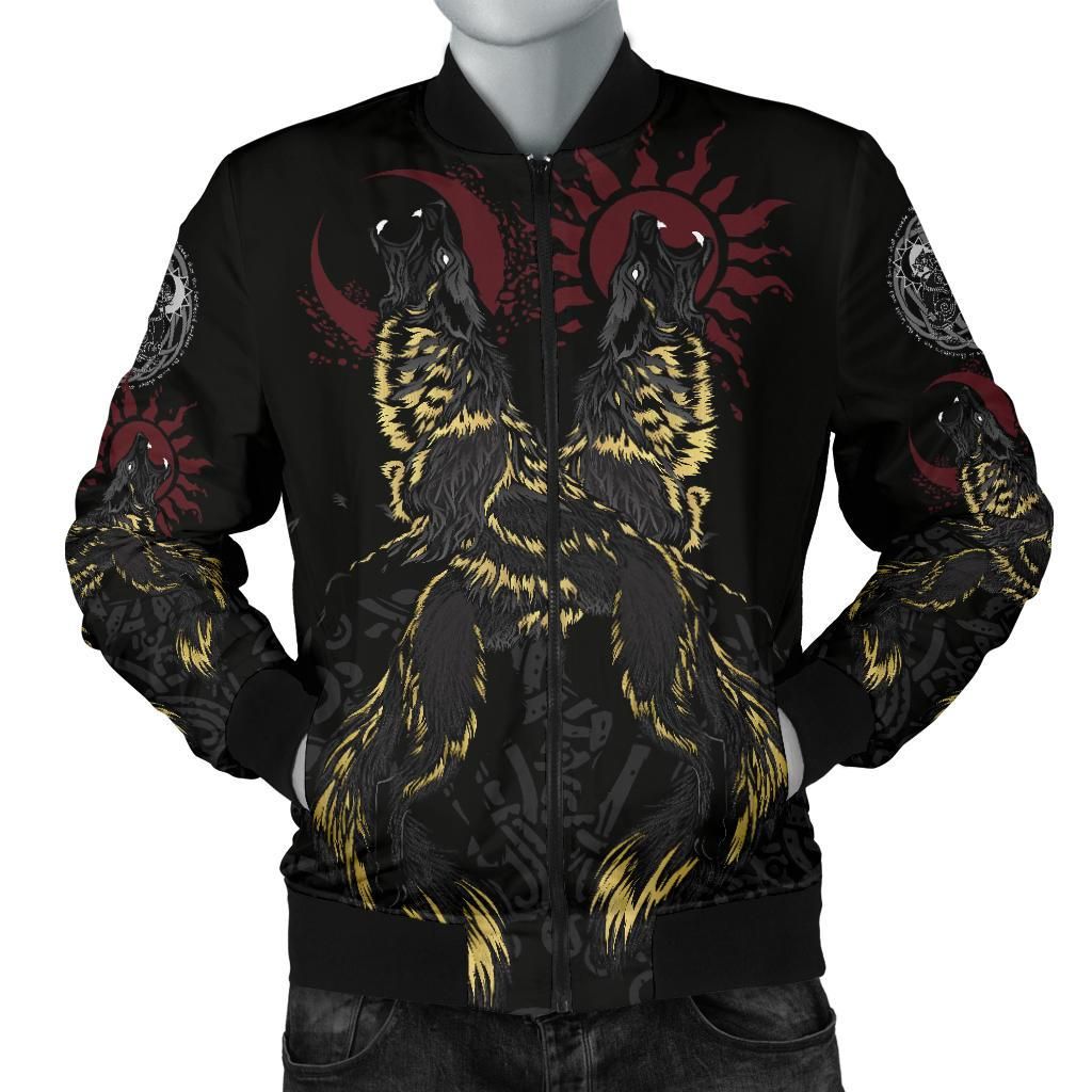 Men's Bomber Jacket The Wolves Skoll and Hati A7 Bomber Jacket Men's Bomber Jacket The Wolves Skoll and Hati A7 Bomber Jacket