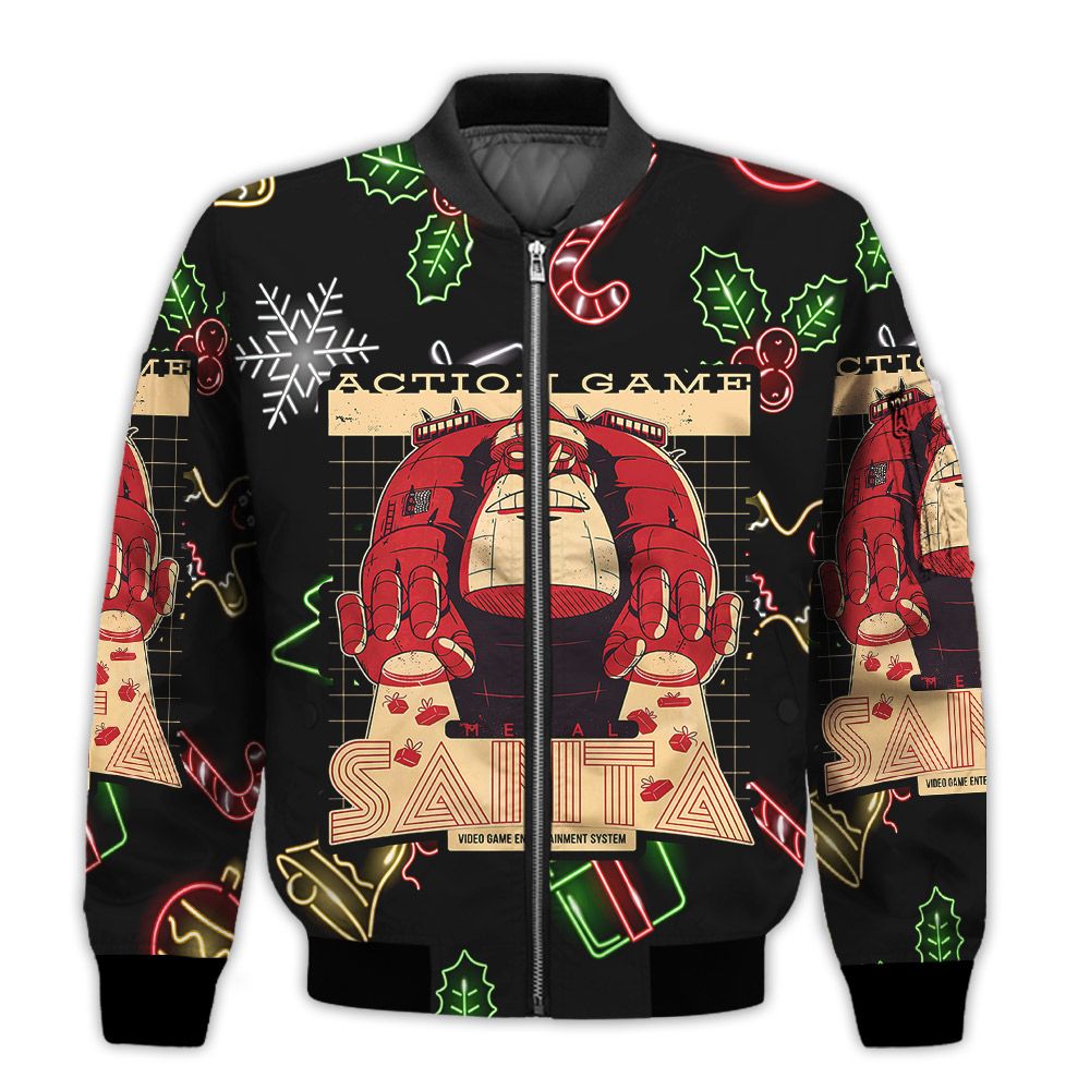 Merry-Christmas-Action-Game-Metal-Santa-Retro-Christmas-Holiday-Gifts-Unisex-3D-Bomber-Jacket-1