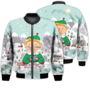 Merry Christmas Always Hungry Elf Retro Christmas Holiday Gifts Unisex 3D Bomber Jacket