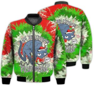 Merry Christmas Angry Cat Are You Kitten Me Right Meow Lights Retro Christmas Holiday Gifts Unisex 3D Bomber Jacket
