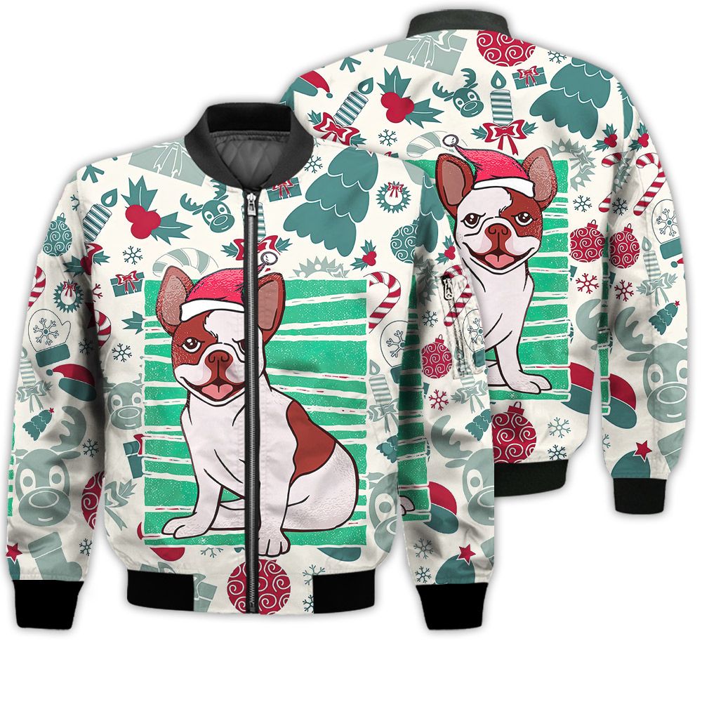 Merry Christmas Bulldog Retro Christmas Holiday Gifts Unisex 3D Bomber Jacket Merry Christmas Bulldog Retro Christmas Holiday Gifts Unisex 3D Bomber Jacket
