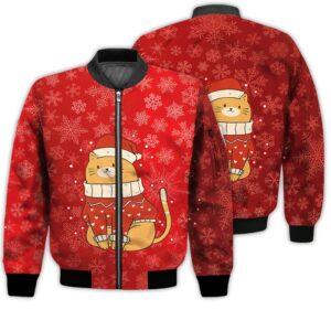 Merry Christmas Cat Snow In Christmas Retro Christmas Holiday Gifts Unisex 3D Bomber Jacket