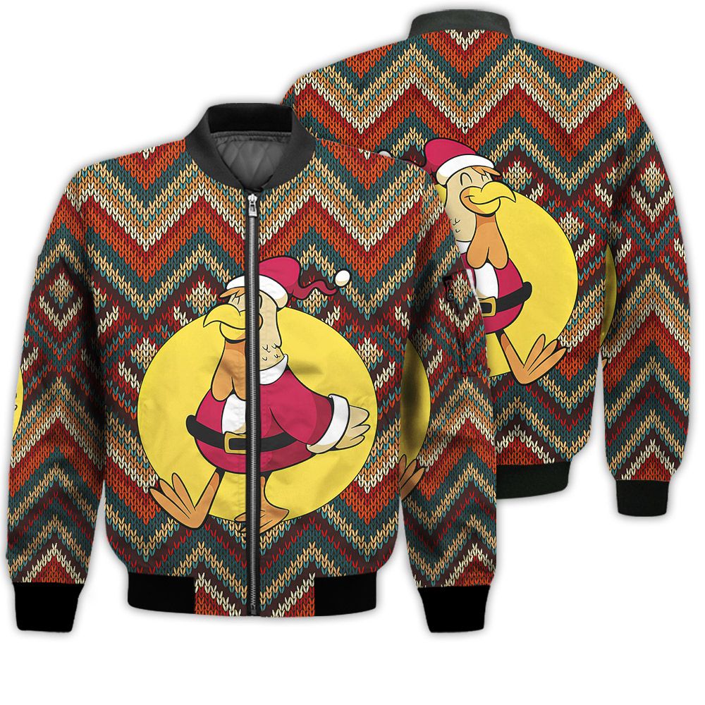 Merry Christmas Chicken As Santa Claus Retro Christmas Holiday Gifts Unisex 3D Bomber Jacket Merry Christmas Chicken As Santa Claus Retro Christmas Holiday Gifts Unisex 3D Bomber Jacket