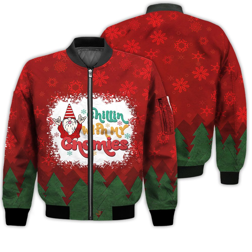 Merry Christmas Chillin With My Gnomies Retro Christmas Holiday Gifts Unisex 3D Bomber Jacket Merry Christmas Chillin With My Gnomies Retro Christmas Holiday Gifts Unisex 3D Bomber Jacket