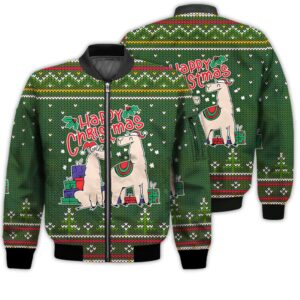 Merry Christmas Christmas Alpacas Retro Christmas Holiday Gifts Unisex 3D Bomber Jacket