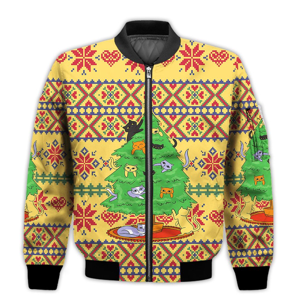 Merry-Christmas-Christmas-Cat-Tree-Retro-Christmas-Holiday-Gifts-Unisex-3D-Bomber-Jacket-1