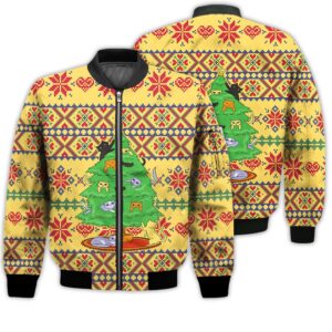 Merry Christmas Christmas Cat Tree Retro Christmas Holiday Gifts Unisex 3D Bomber Jacket