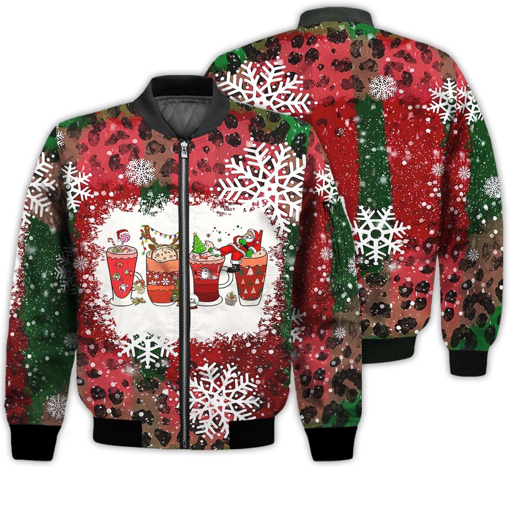 Merry Christmas Christmas Coffee Drink Retro Christmas Holiday Gifts Unisex 3D Bomber Jacket Merry Christmas Christmas Coffee Drink Retro Christmas Holiday Gifts Unisex 3D Bomber Jacket