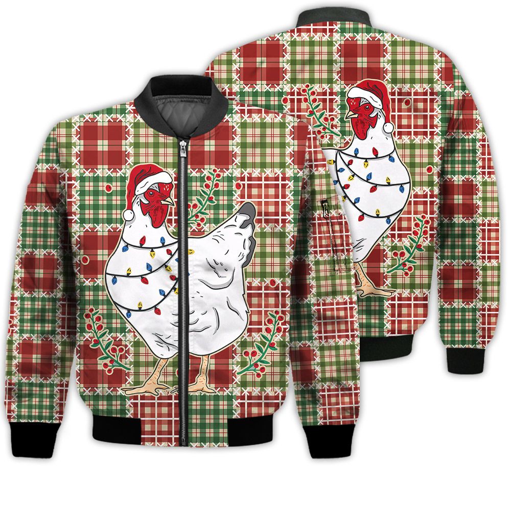 Merry Christmas Christmas Lights Chicken Retro Christmas Holiday Gifts Unisex 3D Bomber Jacket Merry Christmas Christmas Lights Chicken Retro Christmas Holiday Gifts Unisex 3D Bomber Jacket