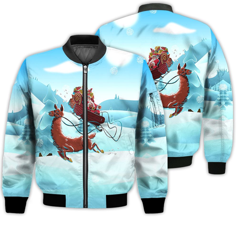 Merry Christmas Christmas Santa And llama Retro Christmas Holiday Gifts Unisex 3D Bomber Jacket Merry Christmas Christmas Santa And llama Retro Christmas Holiday Gifts Unisex 3D Bomber Jacket