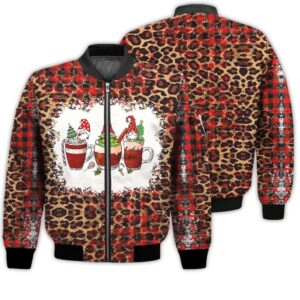 Merry Christmas Coffee Drink Santa Christmas Retro Christmas Holiday Gifts Unisex 3D Bomber Jacket