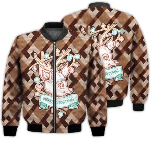 Merry Christmas Colorful Deer Retro Christmas Holiday Gifts Unisex 3D Bomber Jacket
