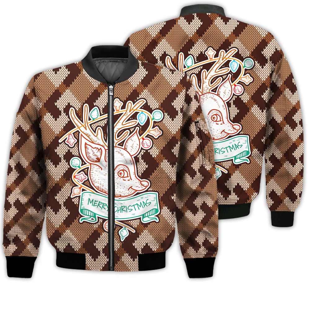 Merry Christmas Colorful Deer Retro Christmas Holiday Gifts Unisex 3D Bomber Jacket Merry Christmas Colorful Deer Retro Christmas Holiday Gifts Unisex 3D Bomber Jacket