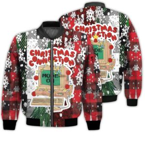 Merry Christmas Connection Mode On Retro Christmas Holiday Gifts Unisex 3D Bomber Jacket