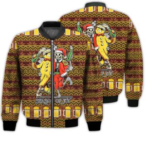 Merry Christmas Cool Anti Christmas Skeleton Retro Christmas Holiday Gifts Unisex 3D Bomber Jacket