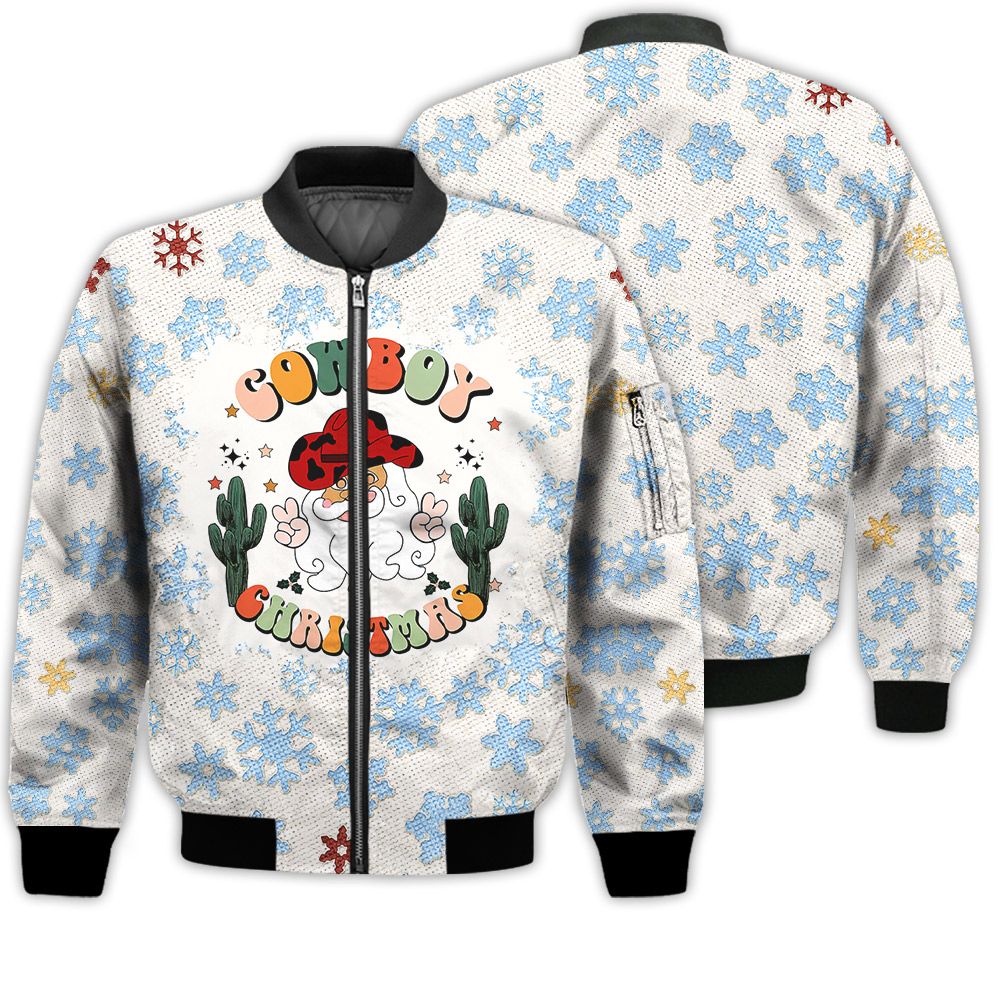 Merry Christmas Cowboy Christmas Retro Christmas Holiday Gifts Unisex 3D Bomber Jacket Merry Christmas Cowboy Christmas Retro Christmas Holiday Gifts Unisex 3D Bomber Jacket