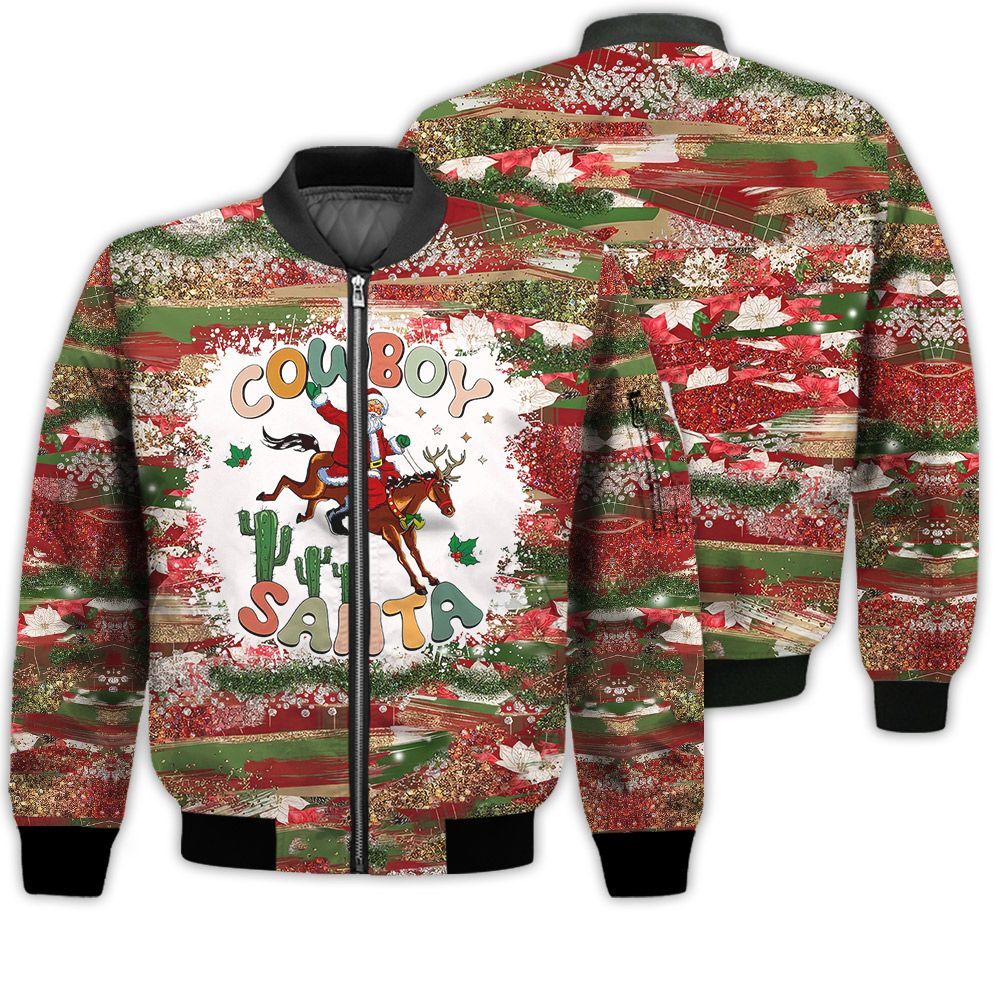 Merry Christmas Cowboy Santa Retro Christmas Holiday Gifts Unisex 3D Bomber Jacket Merry Christmas Cowboy Santa Retro Christmas Holiday Gifts Unisex 3D Bomber Jacket
