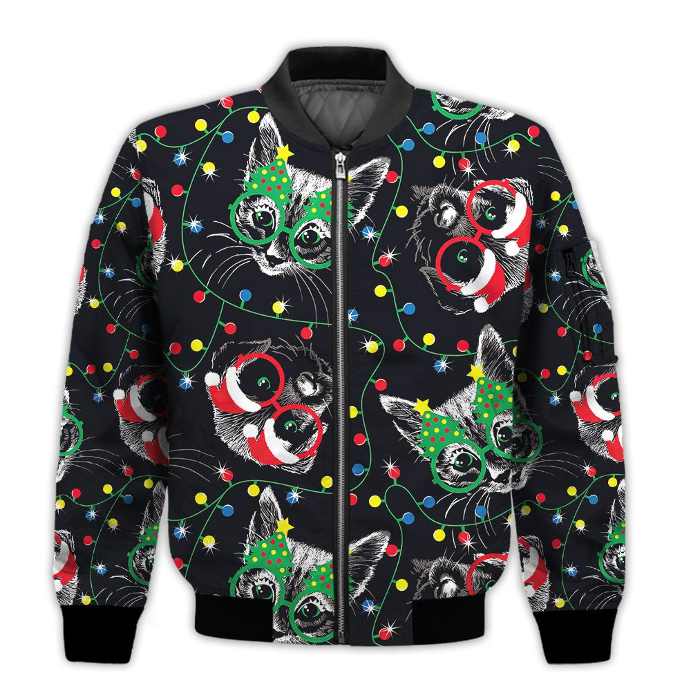 Merry-Christmas-Cute-Cats-And-Dogs-Retro-Christmas-Holiday-Gifts-Unisex-3D-Bomber-Jacket-1
