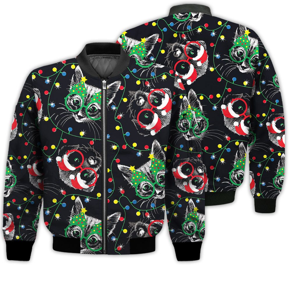 Merry Christmas Cute Cats And Dogs Retro Christmas Holiday Gifts Unisex 3D Bomber Jacket Merry Christmas Cute Cats And Dogs Retro Christmas Holiday Gifts Unisex 3D Bomber Jacket