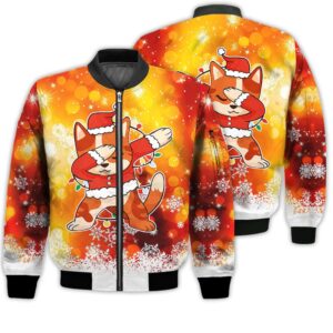 Merry Christmas Dabbing Santa Cat Retro Christmas Holiday Gifts Unisex 3D Bomber Jacket