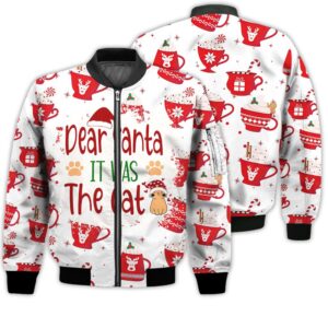 Merry Christmas Dear Santa It Was The Cat Retro Christmas Holiday Gifts Unisex 3D Bomber Jacket