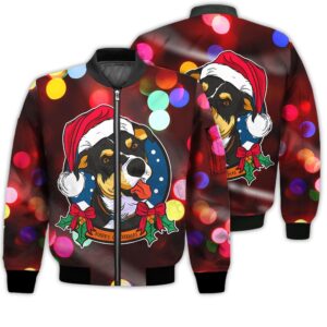 Merry Christmas Dog With Hat Retro Christmas Holiday Gifts Unisex 3D Bomber Jacket