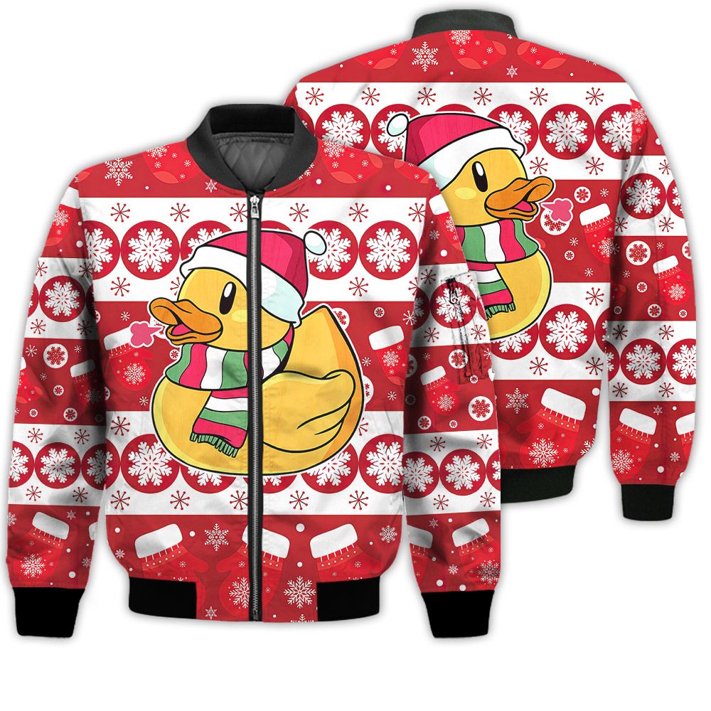 Merry Christmas Duck Retro Christmas Holiday Gifts Unisex 3D Bomber Jacket Merry Christmas Duck Retro Christmas Holiday Gifts Unisex 3D Bomber Jacket