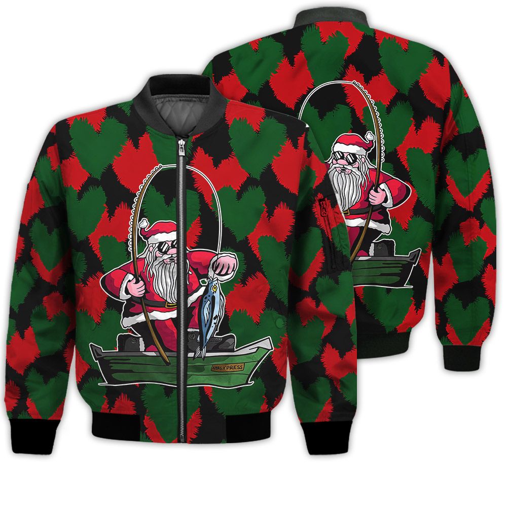 Merry Christmas Fishing Santa Retro Christmas Holiday Gifts Unisex 3D Bomber Jacket Merry Christmas Fishing Santa Retro Christmas Holiday Gifts Unisex 3D Bomber Jacket