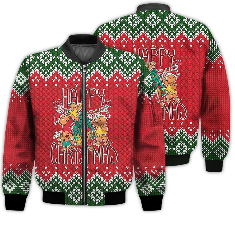 Merry Christmas Gingerbread Cookies Christmas Retro Christmas Holiday Gifts Unisex 3D Bomber Jacket Merry Christmas Gingerbread Cookies Christmas Retro Christmas Holiday Gifts Unisex 3D Bomber Jacket