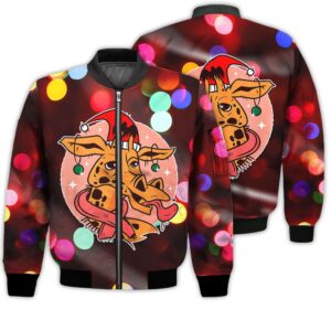 Merry Christmas Giraffe Retro Christmas Holiday Gifts Unisex 3D Bomber