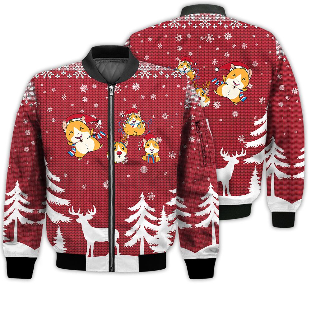 Merry Christmas Guinea Pig Christmas Retro Christmas Holiday Gifts Unisex 3D Bomber Jacket Merry Christmas Guinea Pig Christmas Retro Christmas Holiday Gifts Unisex 3D Bomber Jacket