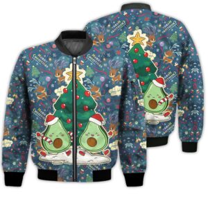 Merry Christmas Happy Avocado Retro Christmas Holiday Gifts Unisex 3D Bomber Jacket
