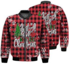 Merry Christmas Just A Girl Who Love Christmas Retro Christmas Holiday Gifts Unisex 3D Bomber Bomber Jacket