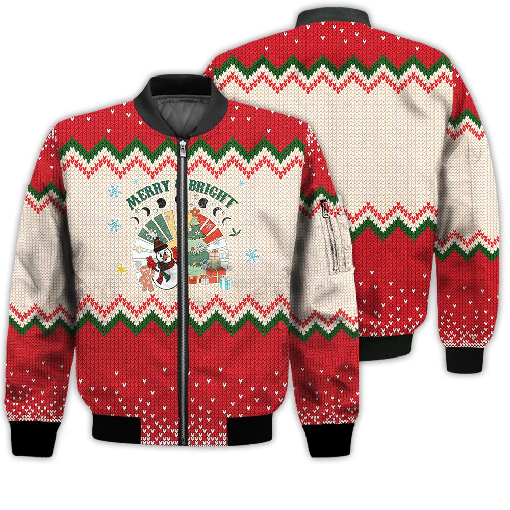 Merry Christmas Merry & Bright Retro Christmas Holiday Gifts Unisex 3D Bomber Bomber Jacket Merry Christmas Merry & Bright Retro Christmas Holiday Gifts Unisex 3D Bomber Bomber Jacket
