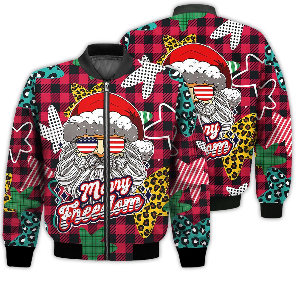 Merry Christmas Merry Freedom Retro Christmas Holiday Gifts Unisex 3D Bomber Jacket Merry Christmas Merry Freedom Retro Christmas Holiday Gifts Unisex 3D Bomber Jacket
