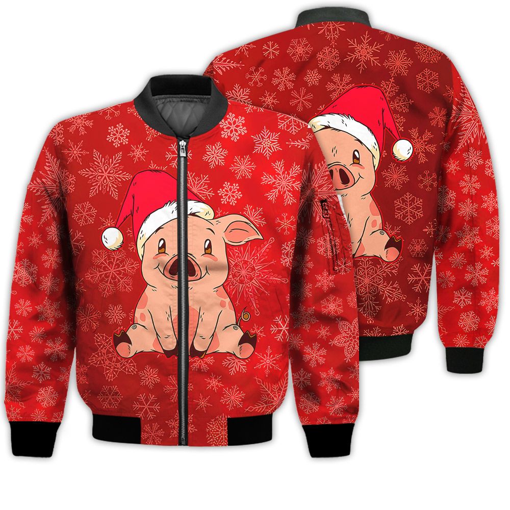 Merry Christmas Pig Retro Christmas Holiday Gifts Unisex 3D Bomber Bomber Jacket Merry Christmas Pig Retro Christmas Holiday Gifts Unisex 3D Bomber Bomber Jacket