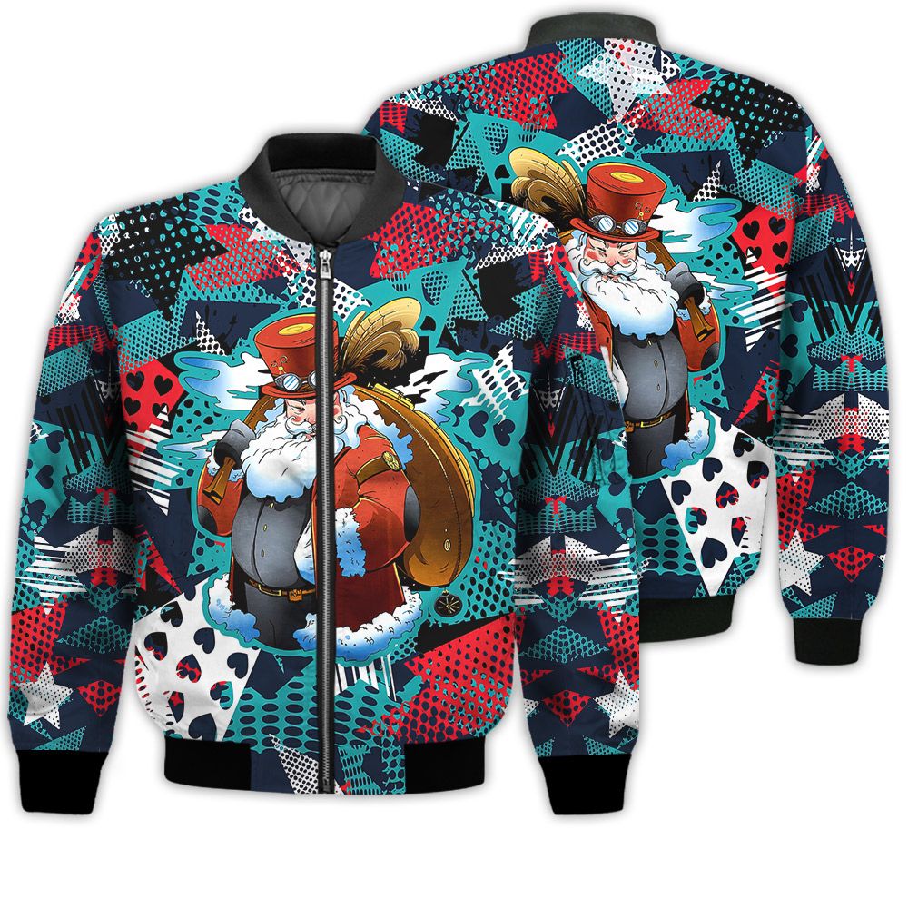 Merry Christmas Santa Claus Carrying Bag Of Gifts Retro Christmas Holiday Gifts Unisex 3D Bomber Bomber Jacket Merry Christmas Santa Claus Carrying Bag Of Gifts Retro Christmas Holiday Gifts Unisex 3D Bomber Bomber Jacket