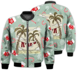 Merry Christmas Santa Claus Clothes In The Beach Retro Christmas Holiday Gifts Unisex 3D Bomber Bomber Jacket