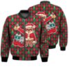 Merry Christmas Santa Claus Sloth Retro Christmas Holiday Gifts Unisex 3D Bomber Bomber Jacket