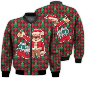 Merry Christmas Santa Claus Sloth Retro Christmas Holiday Gifts Unisex 3D Bomber Bomber Jacket